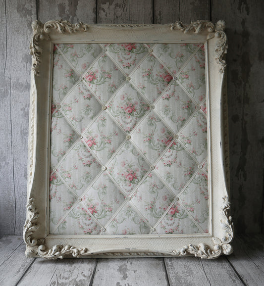 Large Antique Frame Fabric Upholstered Notice Memo Board