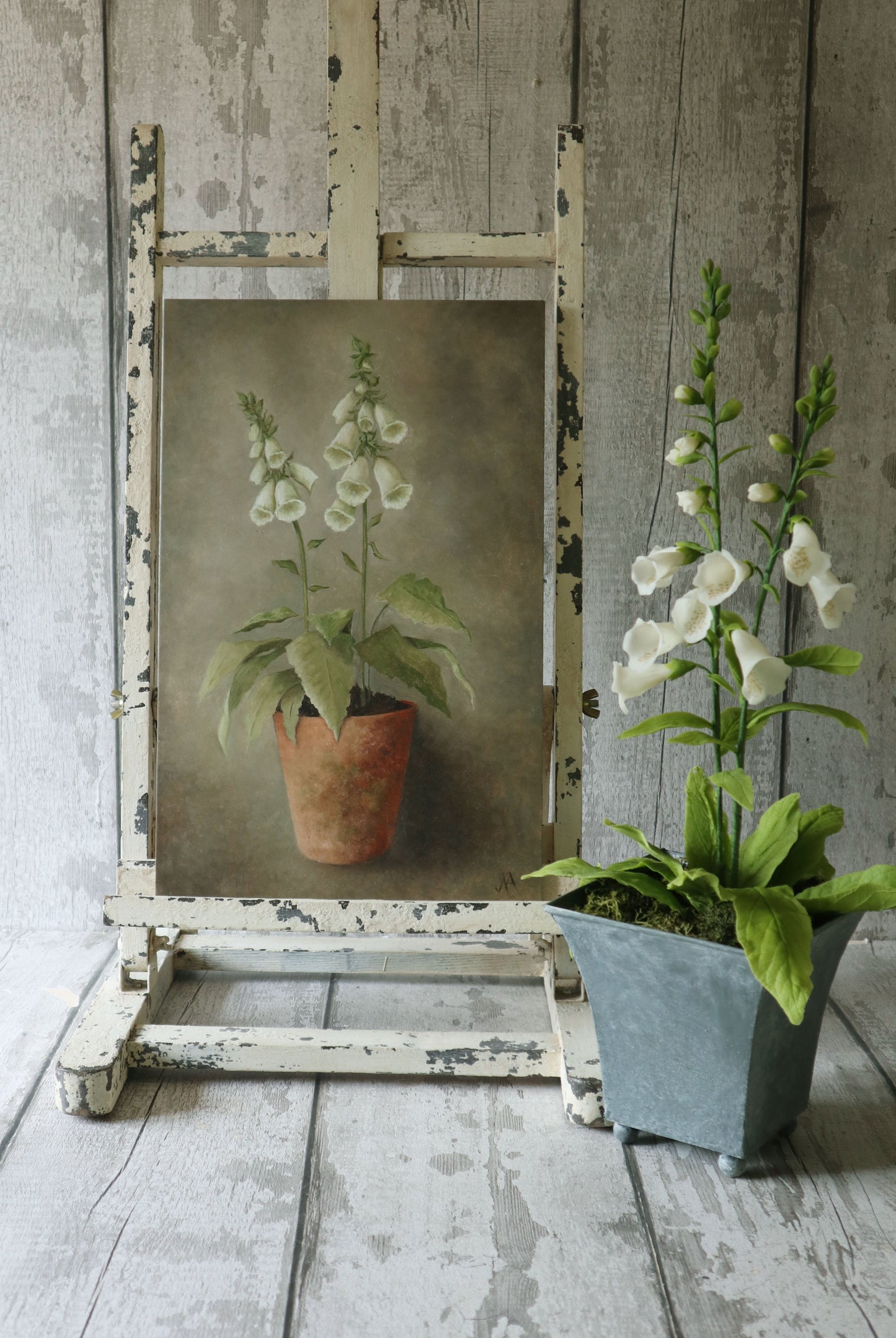 Original Oil Painting From the Potted Floral Collection 'Large White Foxglove'