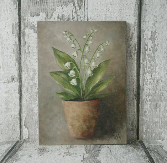 Original Oil Painting on Board From the Potted Floral Collection - Lily of The Valley
