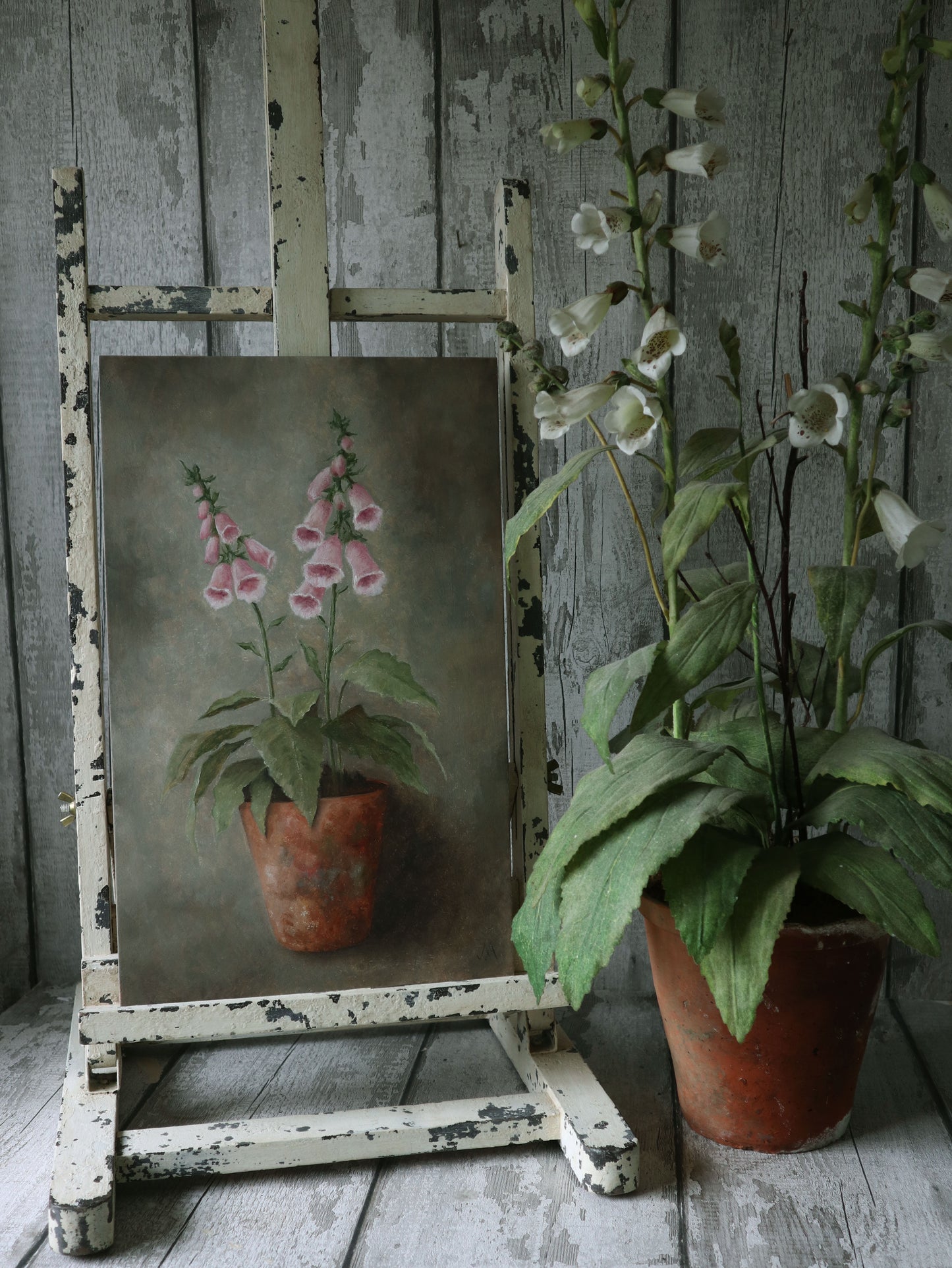 Original Oil Painting From the Potted Floral Collection 'Large Pink Foxglove'