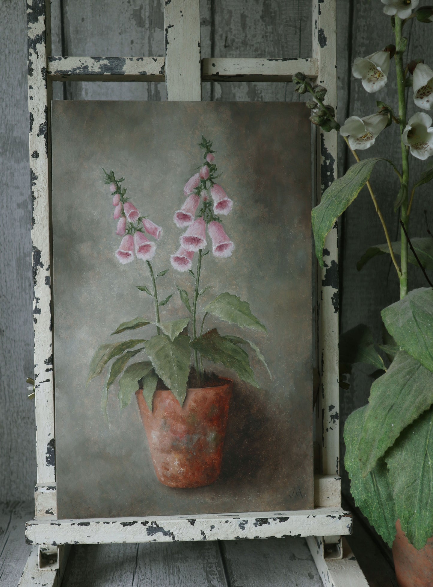 Original Oil Painting From the Potted Floral Collection 'Large Pink Foxglove'