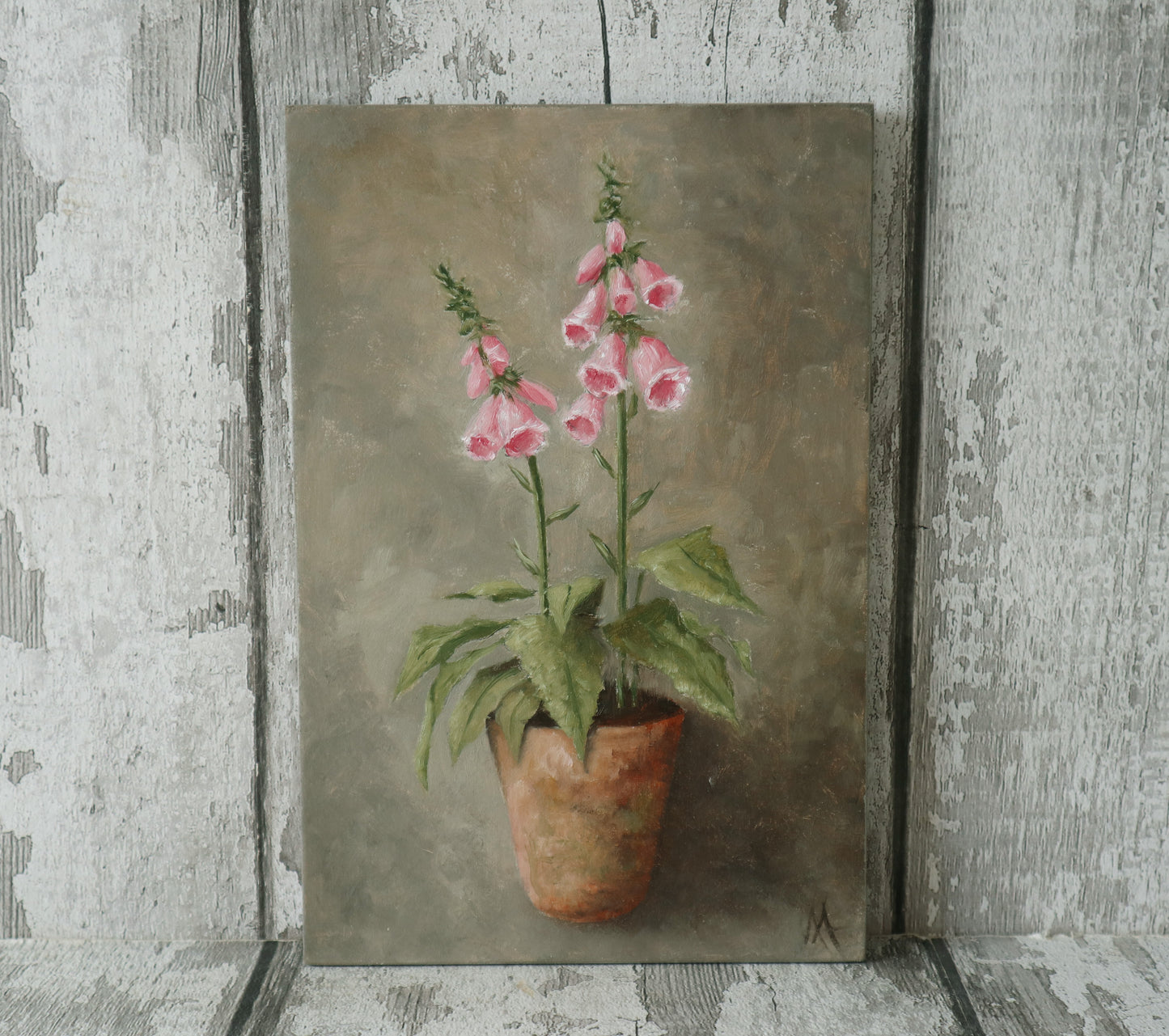 Original Oil Painting On Board From the Potted Floral Collection 'Mini PINK Foxglove'