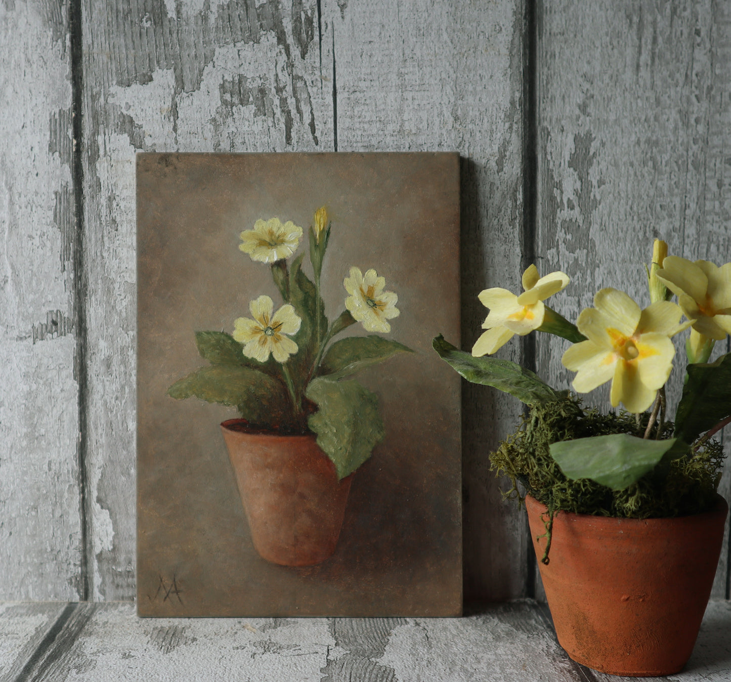 Original Oil Painting From The Potted Floral Collection ' Primroses'