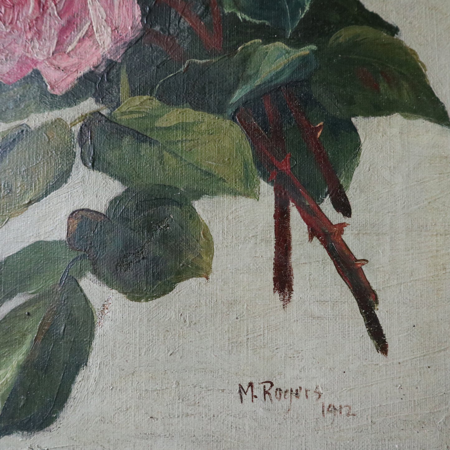 Vintage / Antique Original Oil On Canvas 'Roses' (in the manner of Catherine Klein)