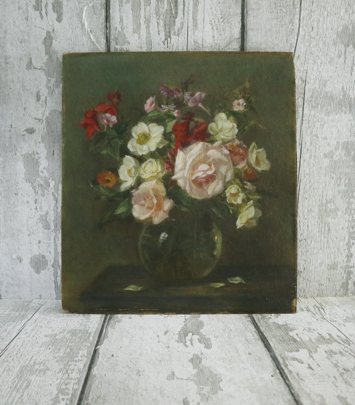 Vintage Oil on Board Flowers in a Glass Bowl Stephen Blyth (20th Century)