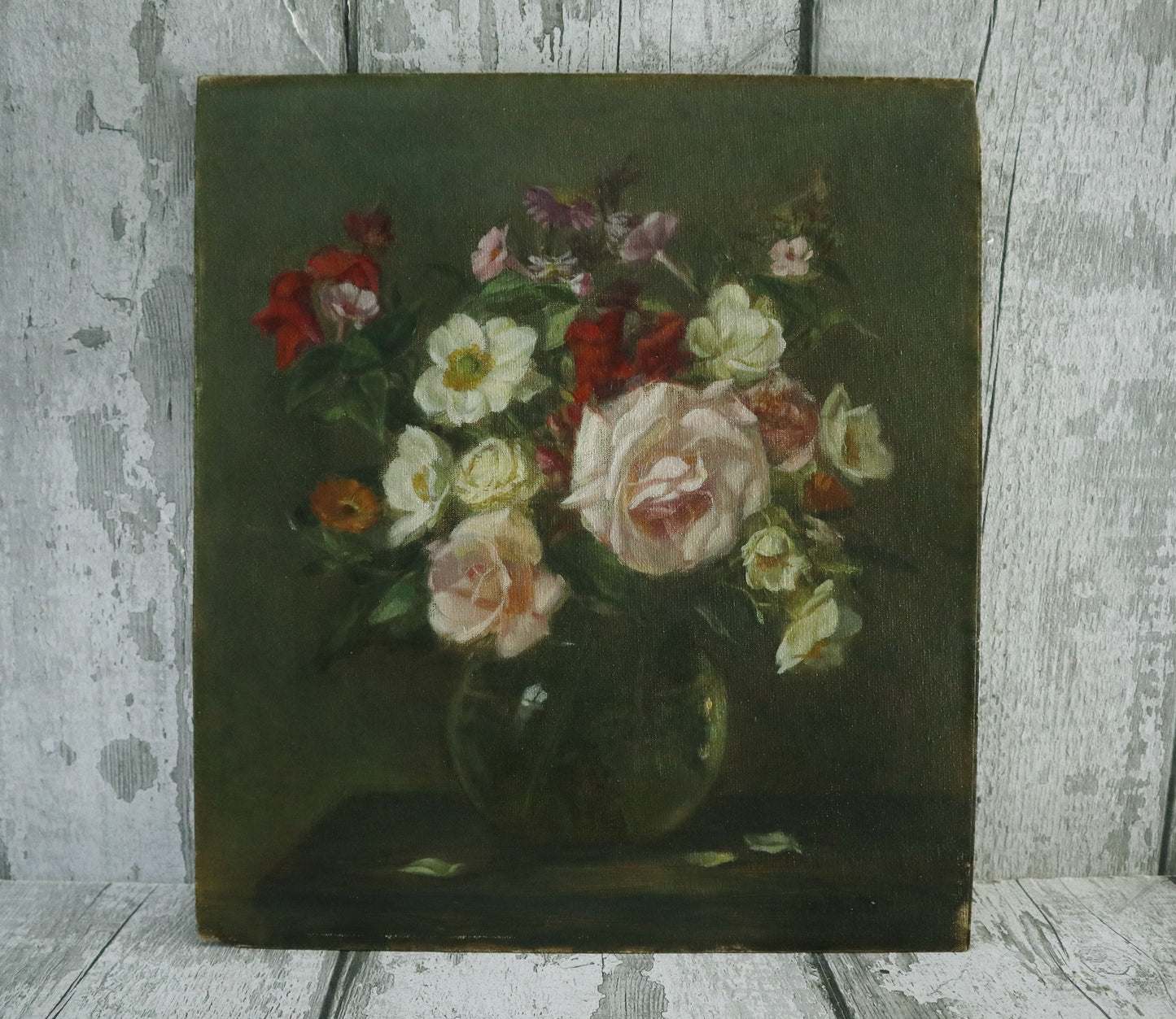 Vintage Oil on Board Flowers in a Glass Bowl Stephen Blyth (20th Century)