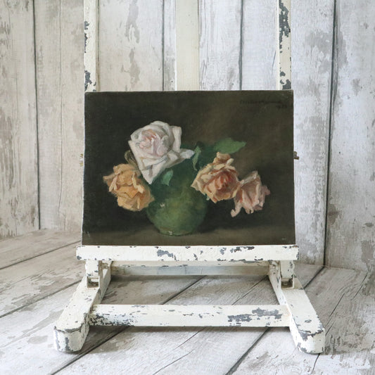 Vintage/Antique Original Oil on Canvas Signed - Still Life Roses 1