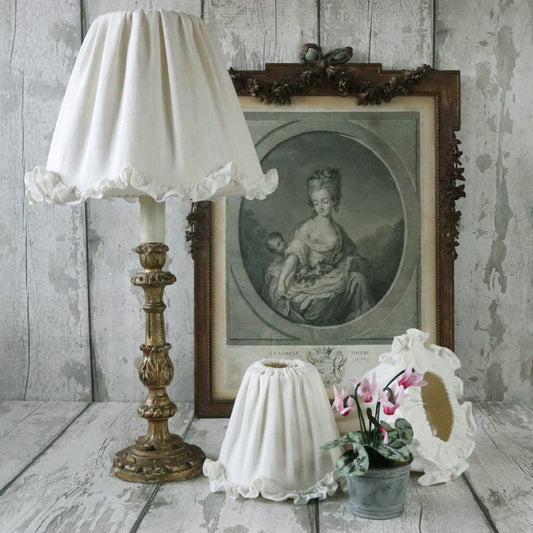 Medium Gathered Textile Lampshade with Scalloped Ruffle Edge Trim