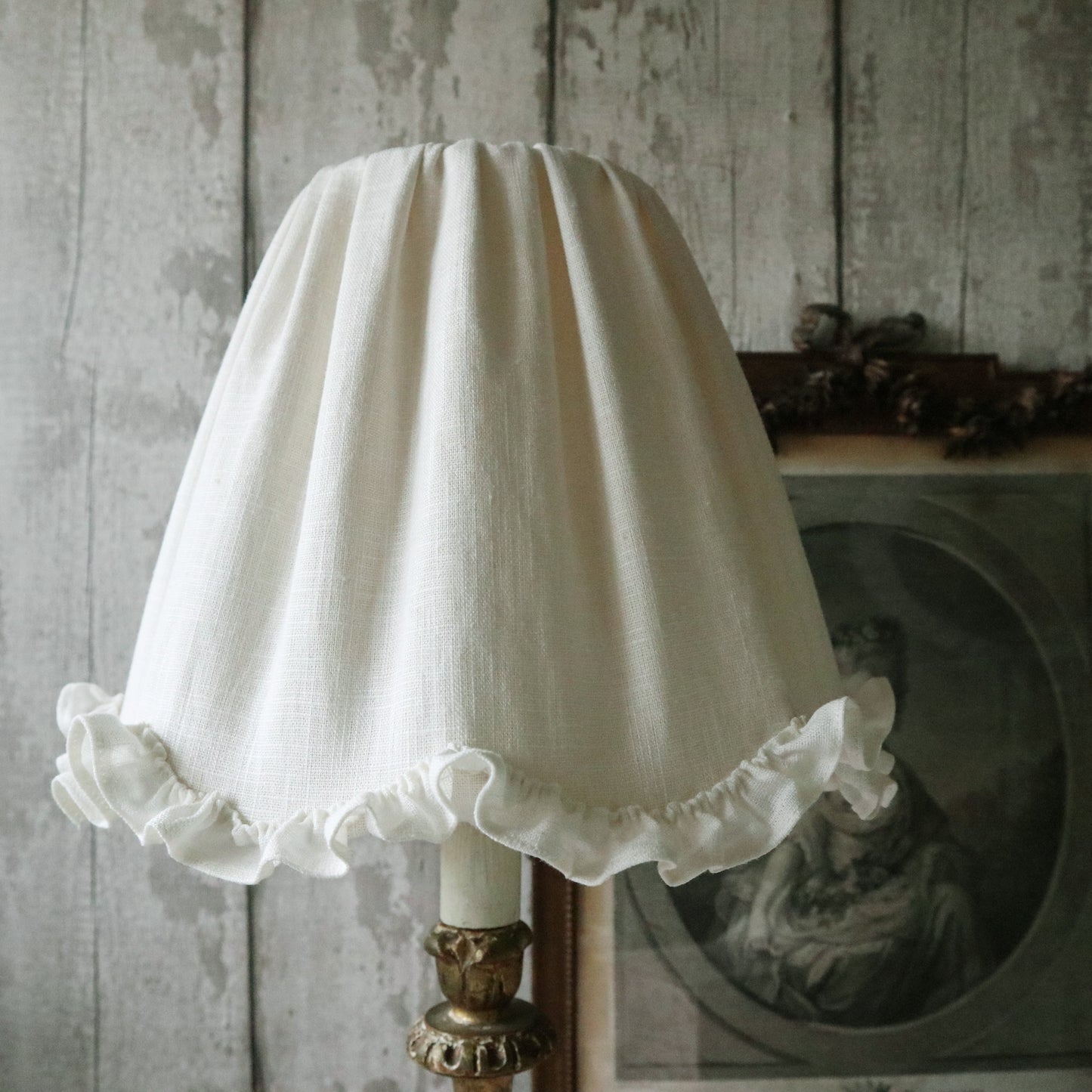 Medium Gathered Textile Lampshade with Scalloped Ruffle Edge Trim