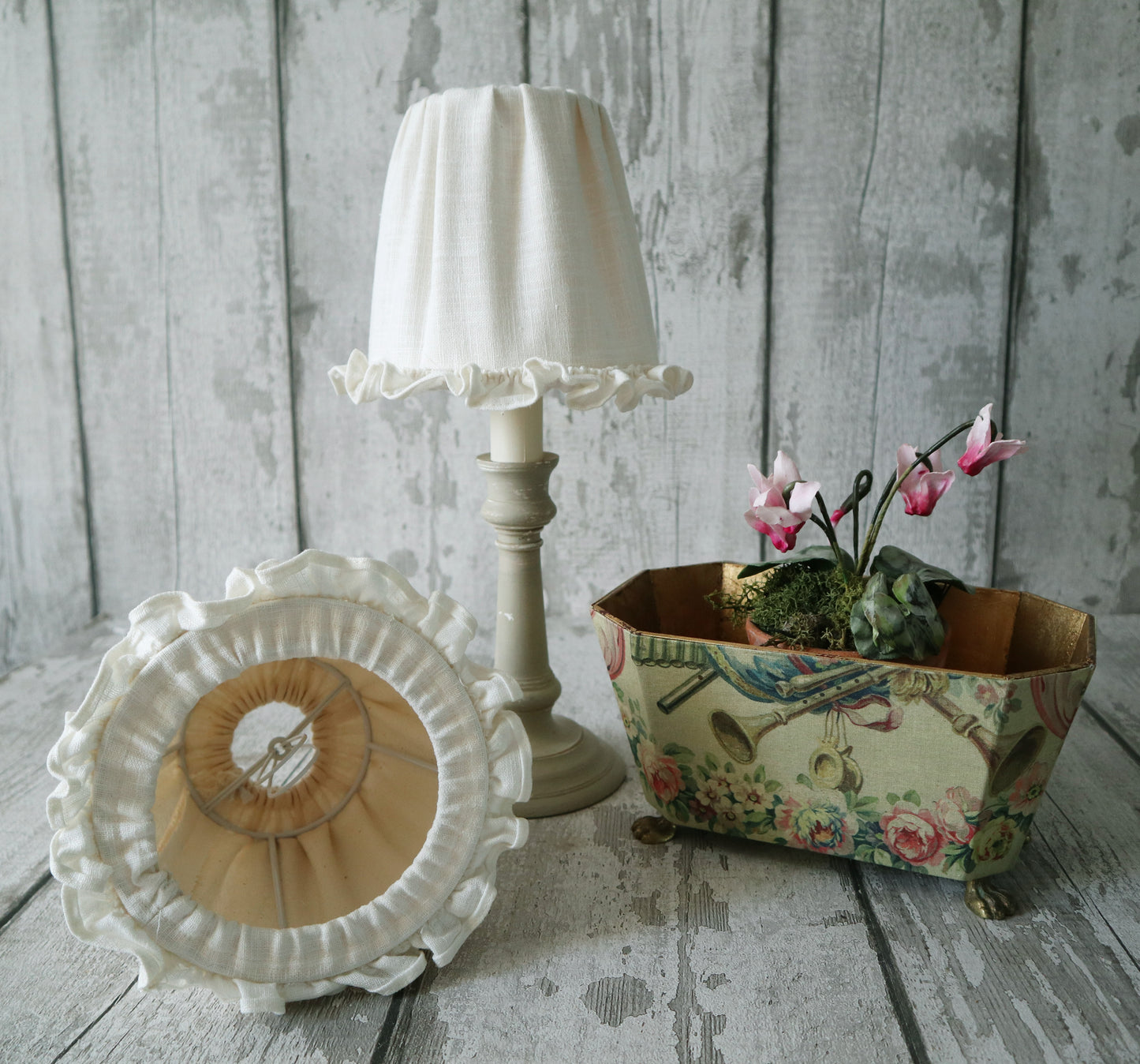 Small Gathered Textile Lampshades with Ruffle Edge/Trim