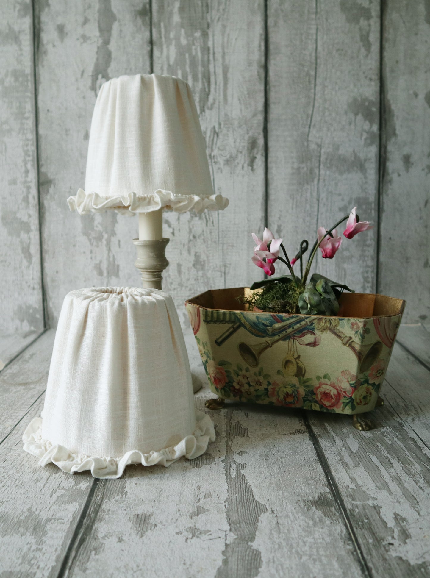 Small Gathered Textile Lampshades with Ruffle Edge/Trim
