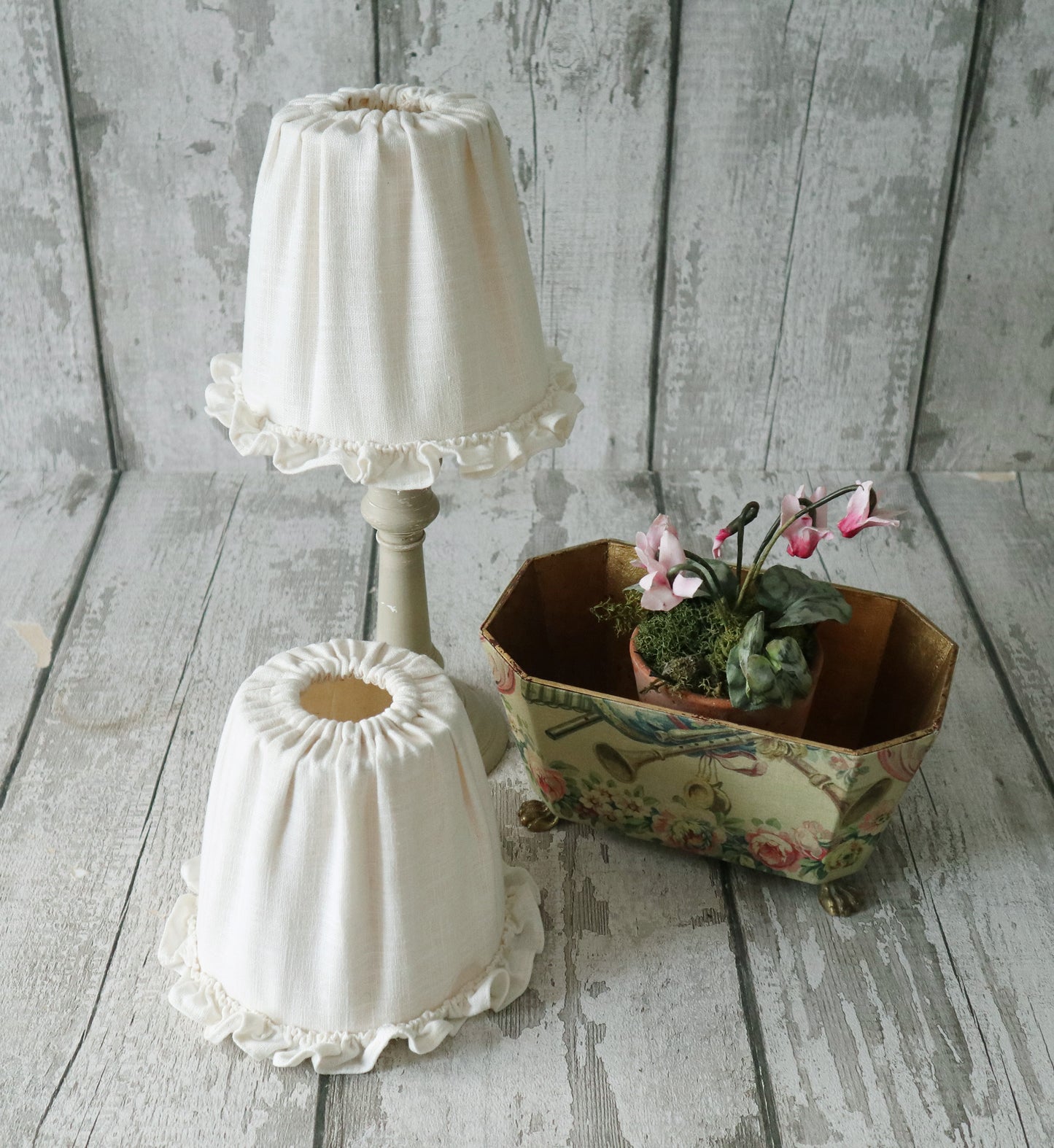 Small Gathered Textile Lampshades with Ruffle Edge/Trim