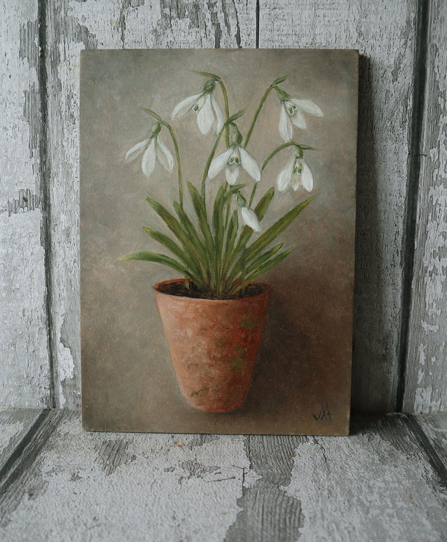 Original Oil Painting From The Potted Floral Collection 'Snowdrops' (un-framed)