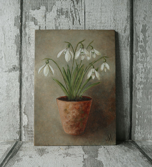 Original Oil Painting From The Potted Floral Collection 'Snowdrops' (un-framed)