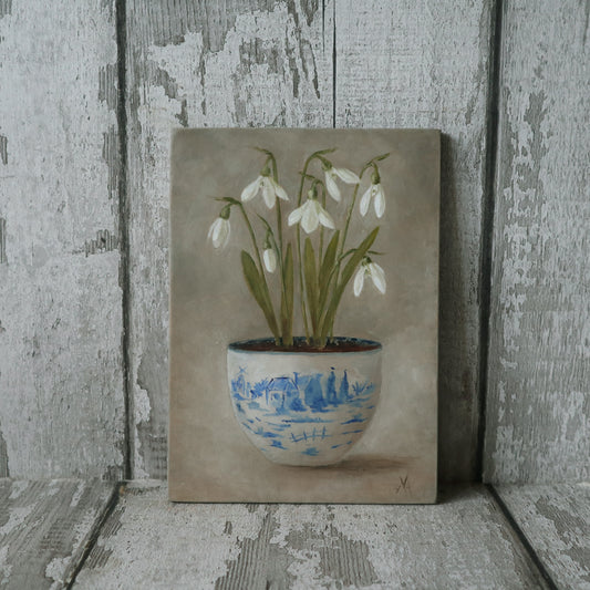 Original Oil Painting From The Blue & White Potted Floral Collection 'Snowdrops'