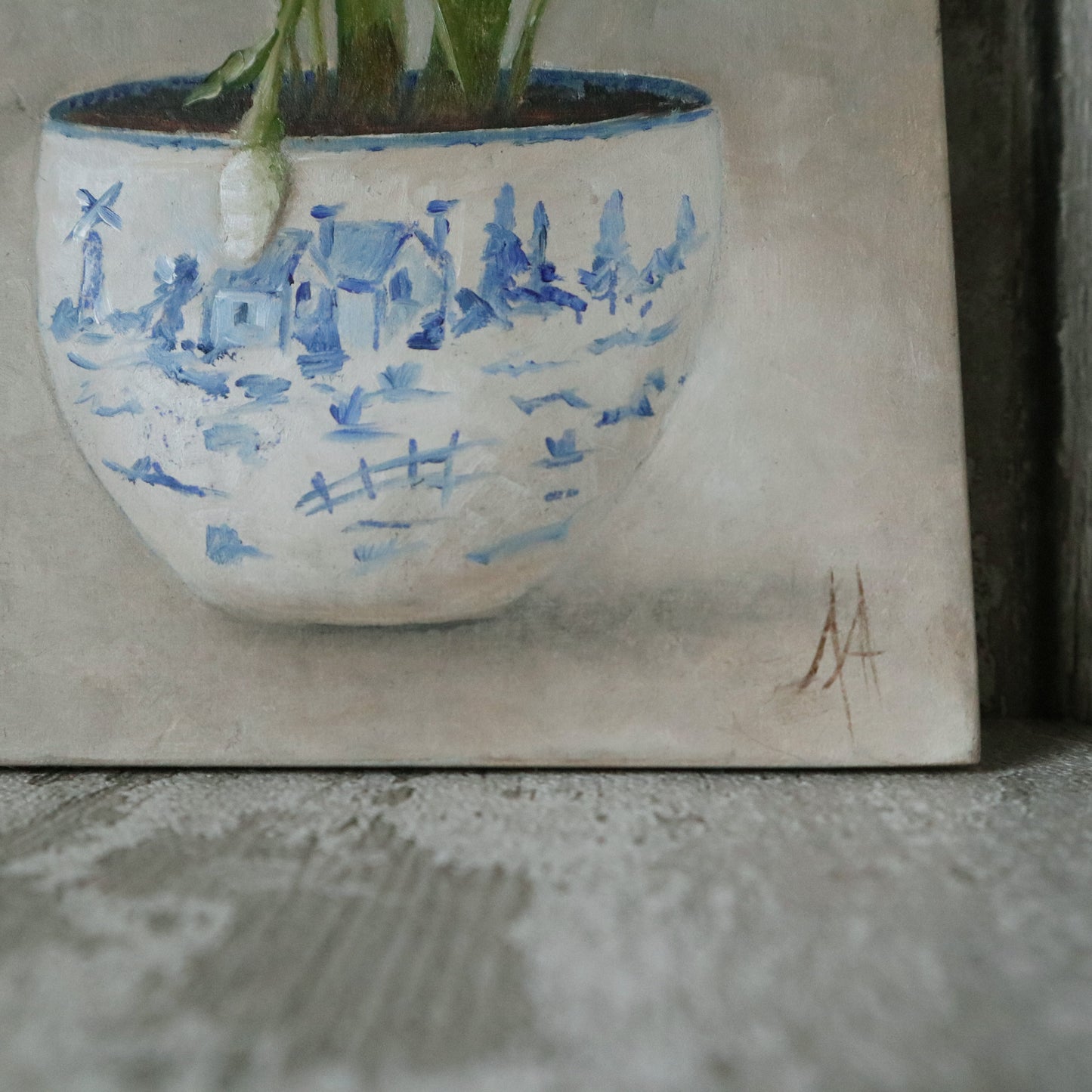 Original Oil Painting From The Blue & White Potted Floral Collection 'Snowdrops'