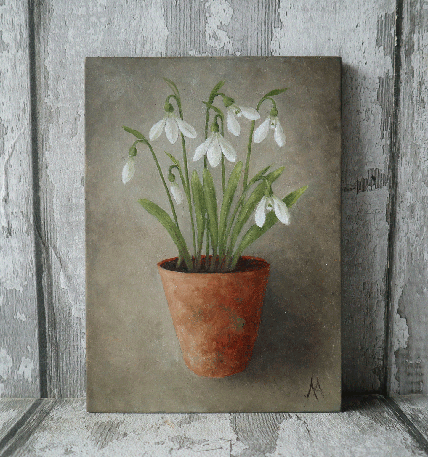 Original Oil Painting From The Potted Floral Collection 'Snowdrops' (un-framed)