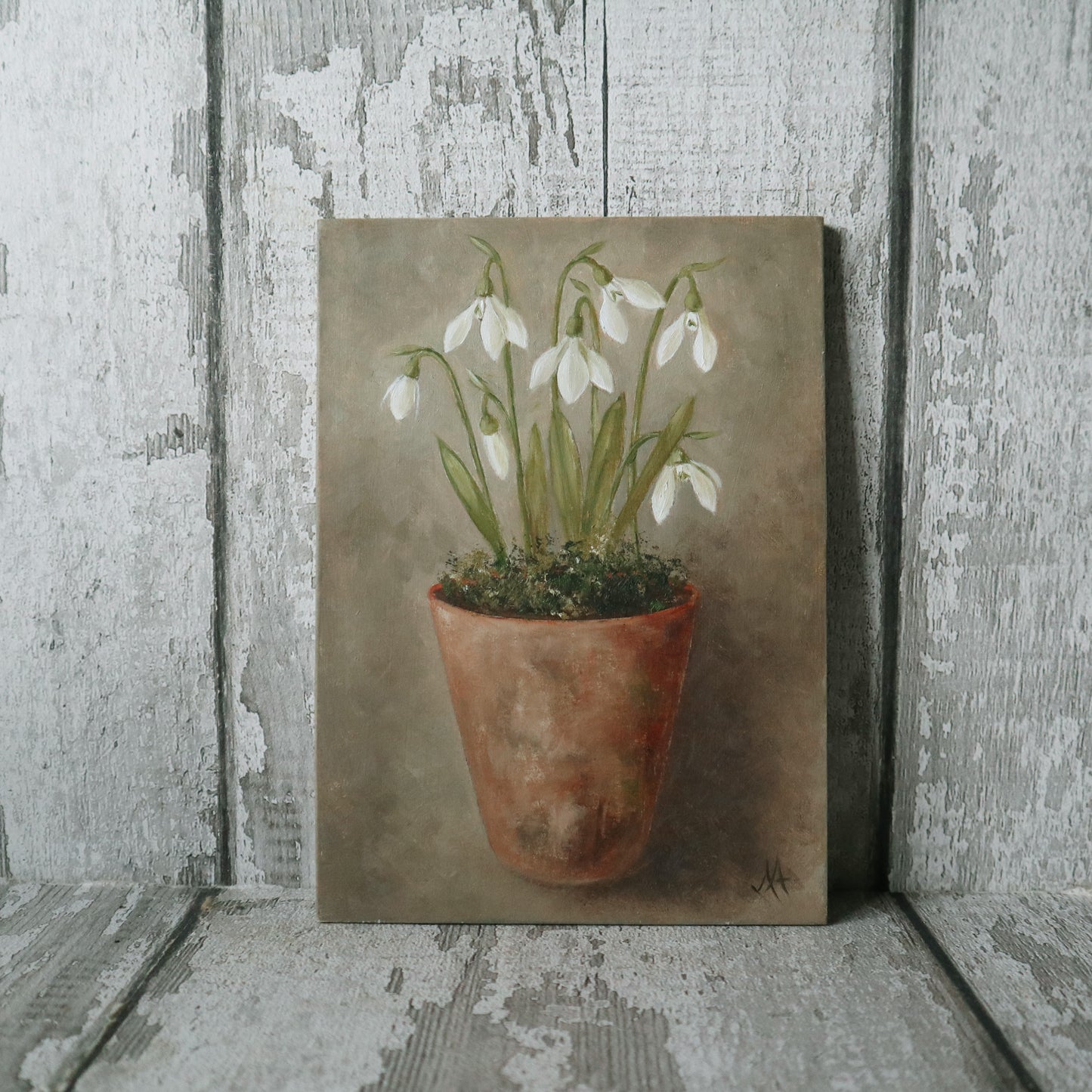 Original Oil Painting From The Potted Floral Collection 'Snowdrops' (un-framed)