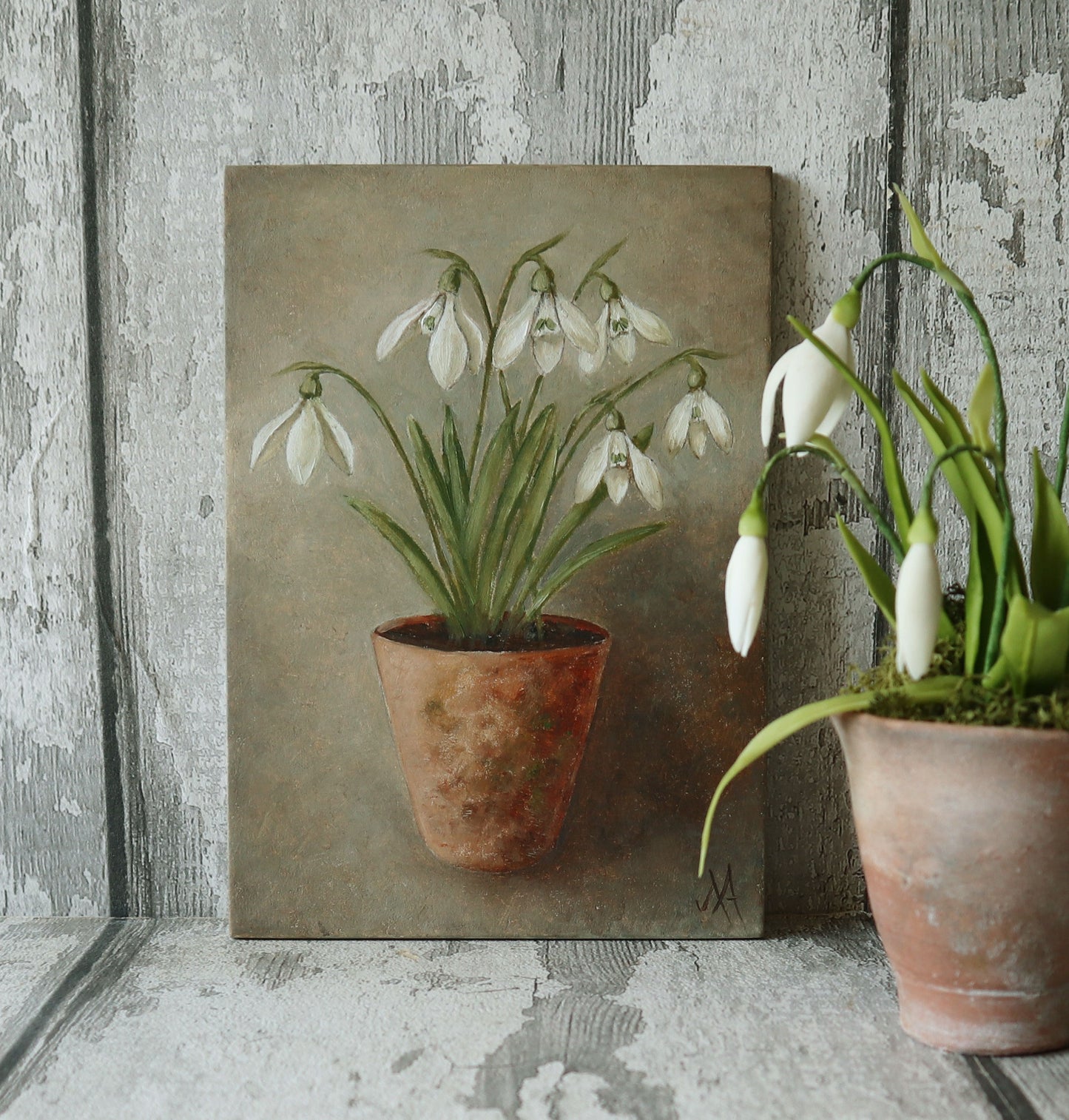 Original Oil Painting From The Potted Floral Collection 'Snowdrops' (un-framed)
