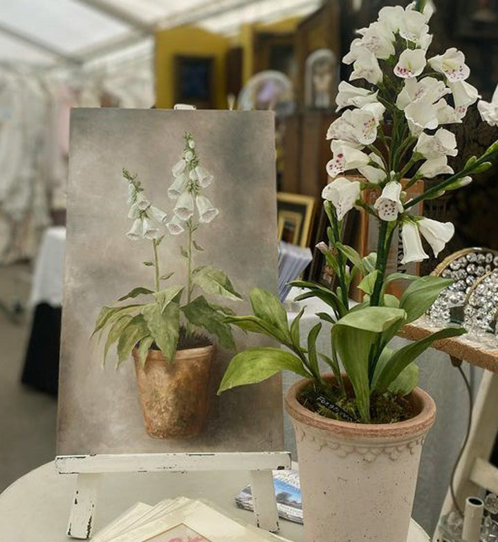 Original Oil Painting From the Potted Floral Collection 'Large White Foxglove'