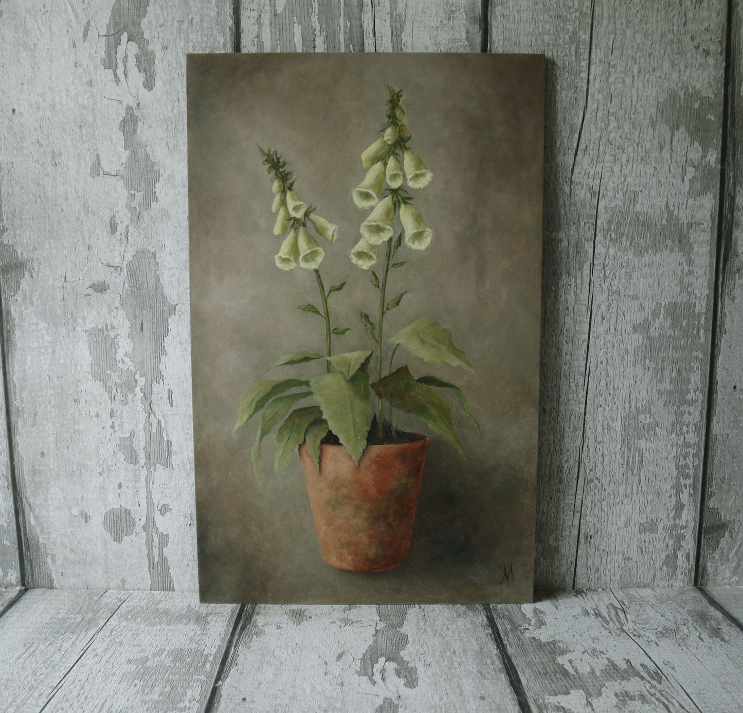 Original Oil Painting From the Potted Floral Collection 'Large Pale Yellow Foxglove'