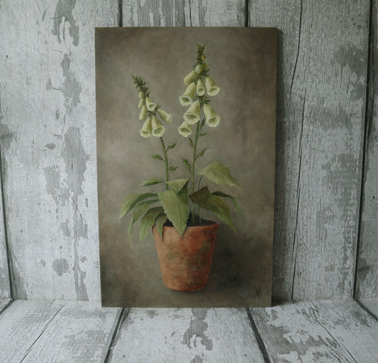 Original Oil Painting From the Potted Floral Collection 'Large Pale Yellow Foxglove'