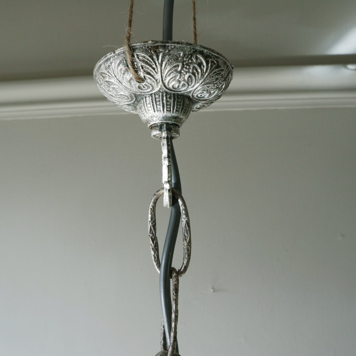 Rare French Vintage Silver Gilt Hall Hanging 4 Panel Lantern