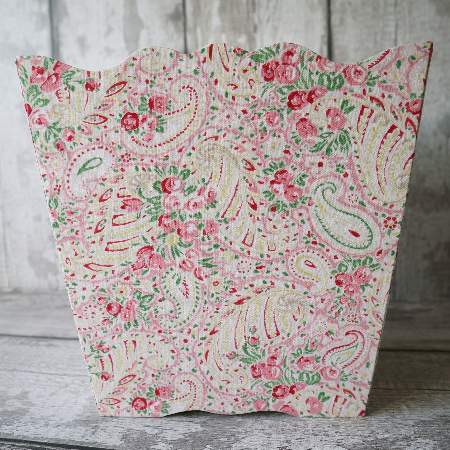 Wooden Fabric Covered Waste Paper Bin / Basket