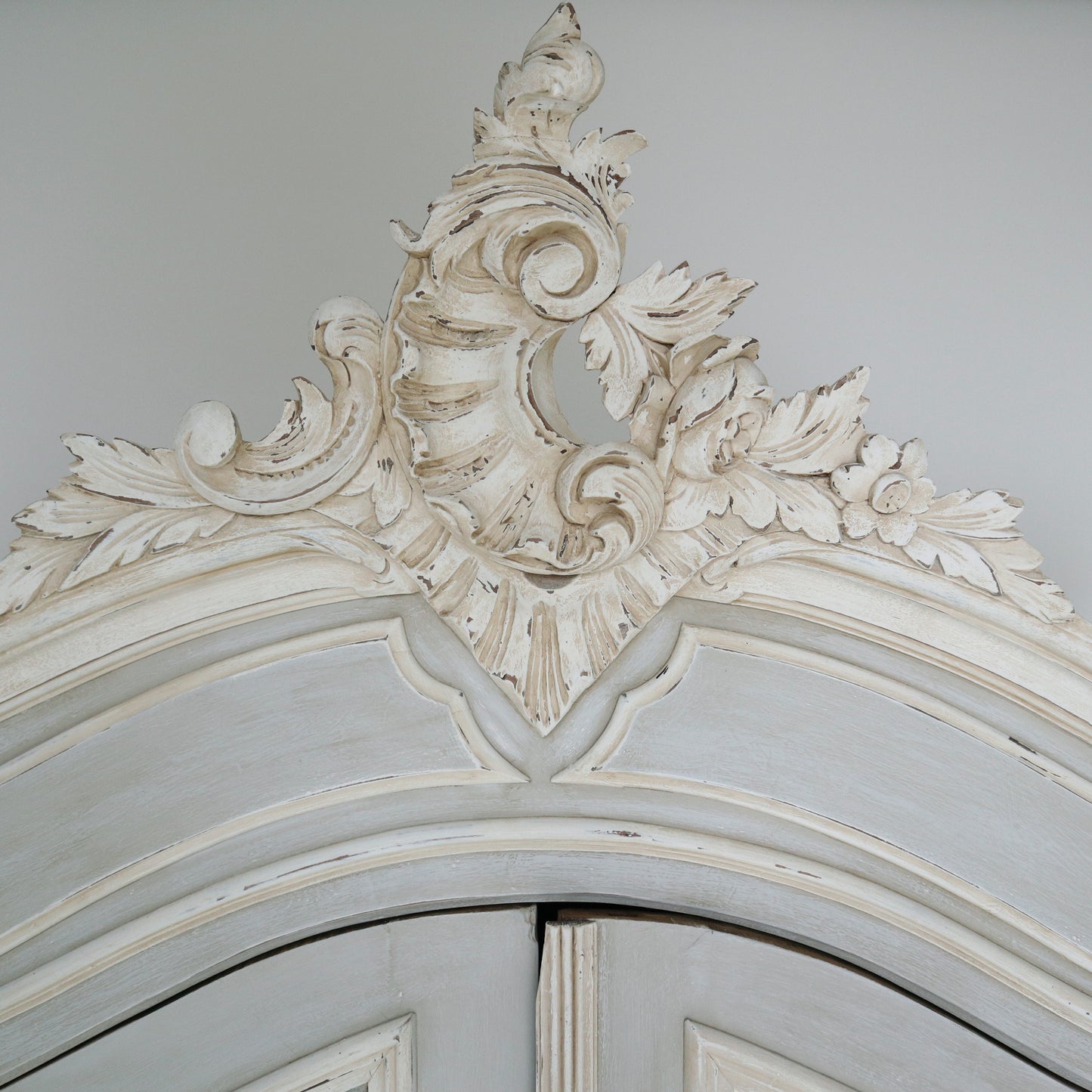 Painted Antique Vintage French Rococo Armoire Wardrobe Linen Cupboard