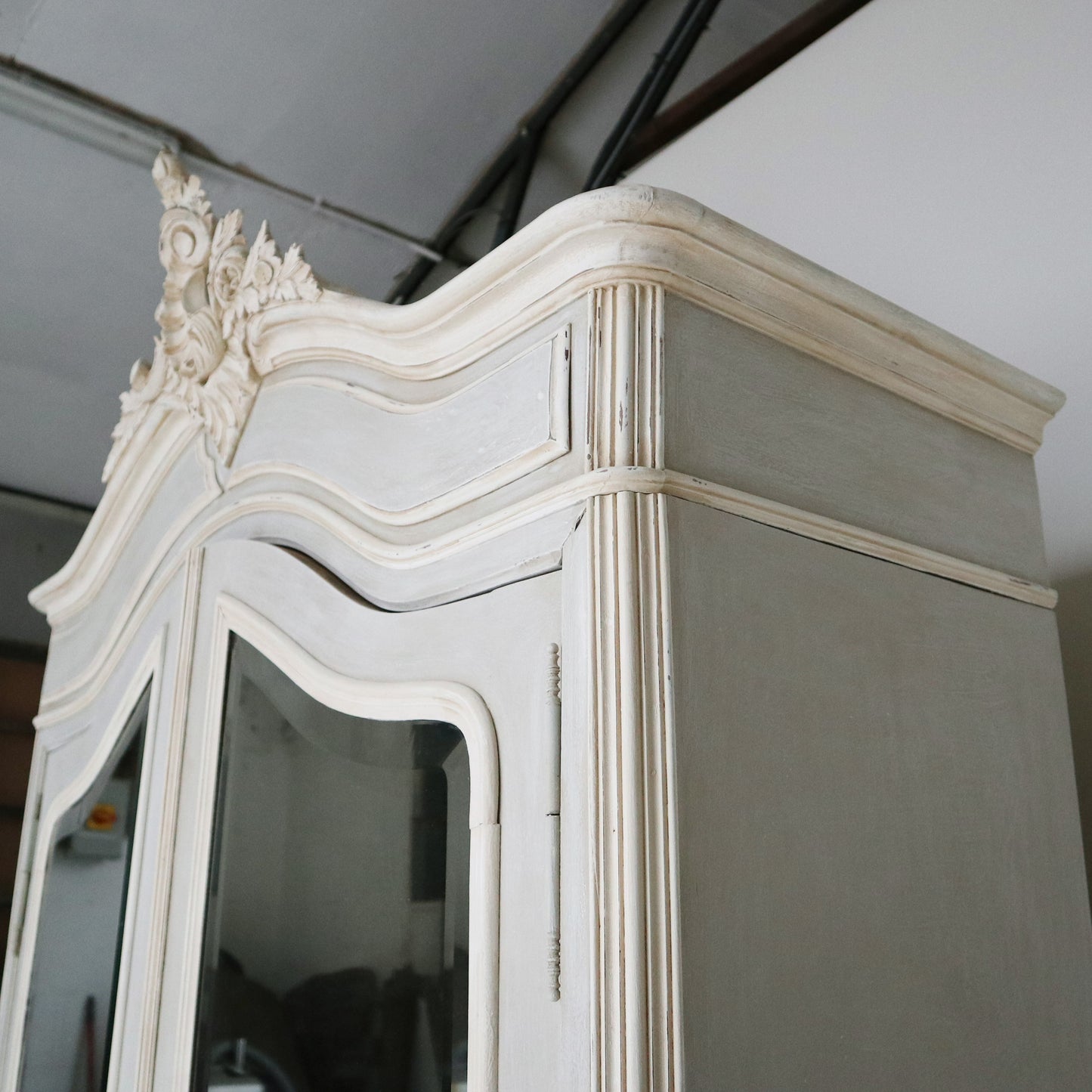 Painted Antique Vintage French Rococo Armoire Wardrobe Linen Cupboard