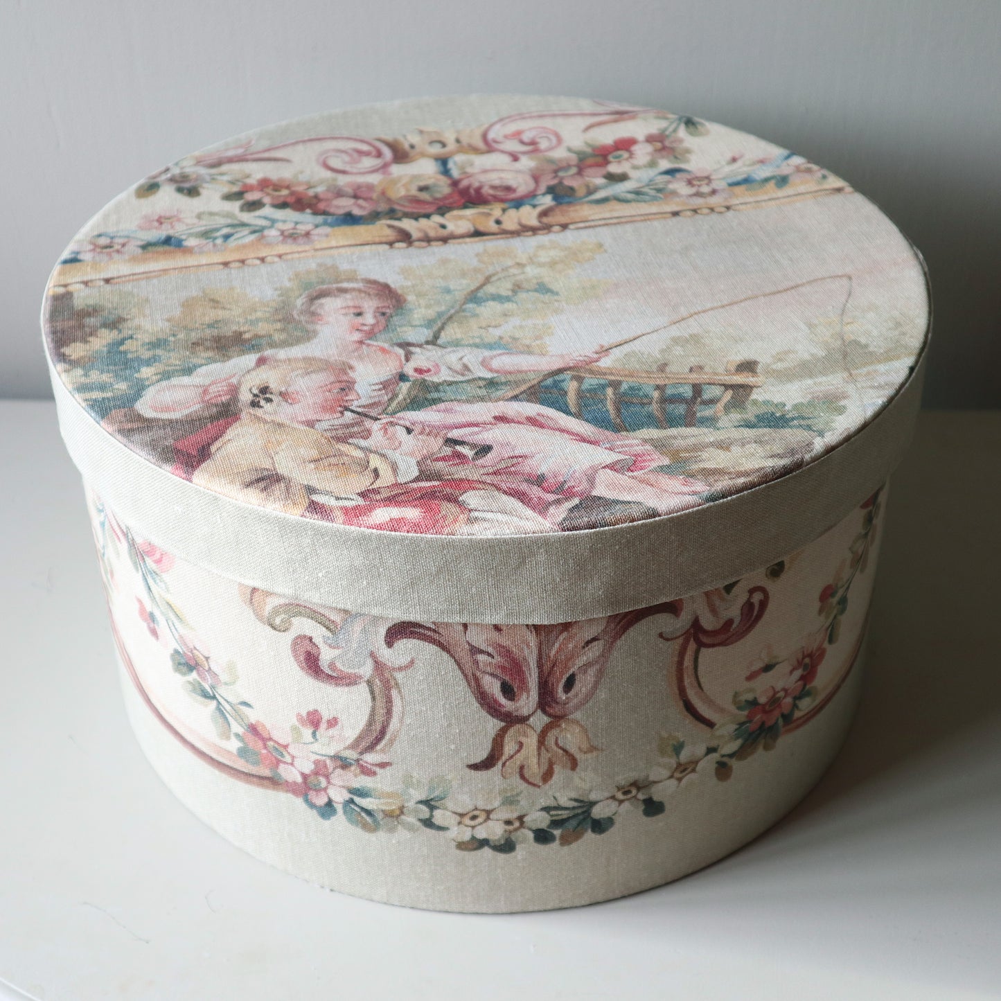 Linen Covered Aubusson Storage Box