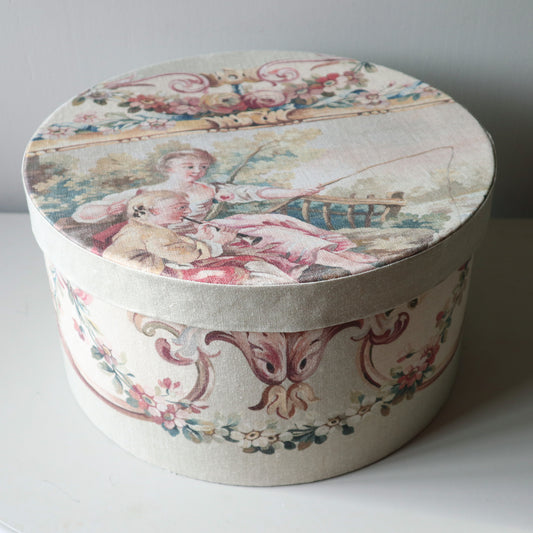Linen Covered Aubusson Storage Box