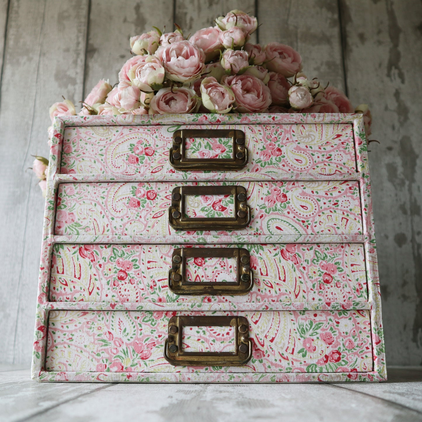 Library Cabinet - Vintage Eiderdown Fabric Covered Chest of Drawers