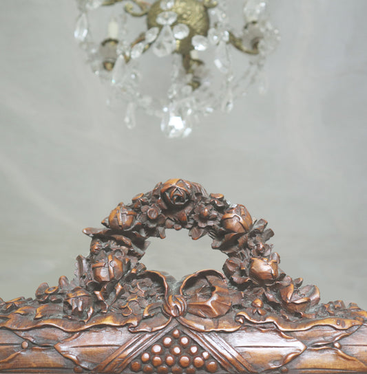 Rare Pair of Vintage French Bergere Carved Wood Single Beds