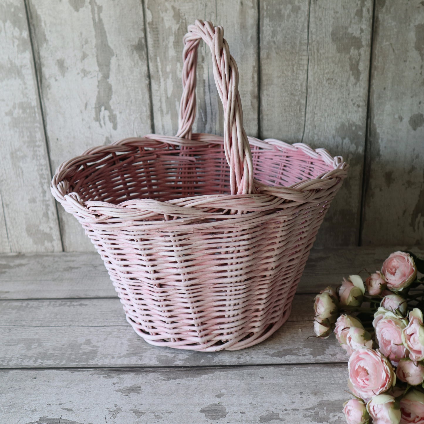 Large Vintage Wicker Pink Shopping Basket