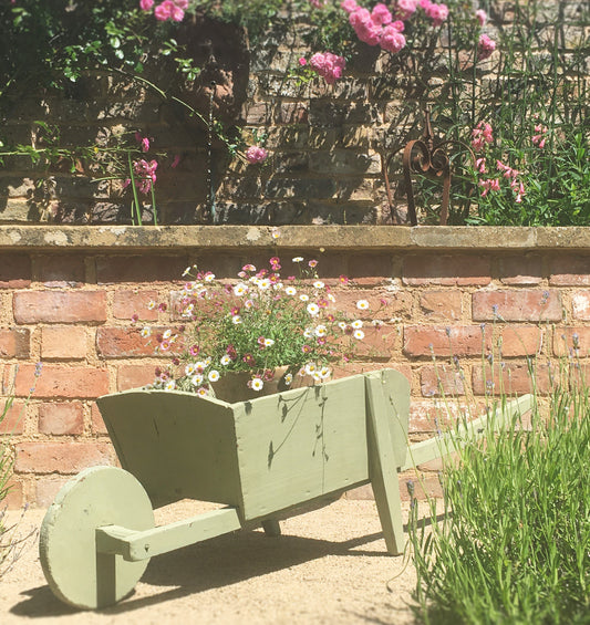 Small Rustic Painted Vintage French Garden Wheelbarrow Planter